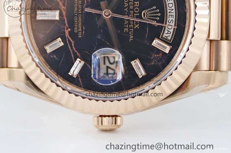 0419 Day Date 40mm RG 904L Steel TWF 1:1 Best Edition Black Crystal Dial on RG Bracelet A MoistureWicking 2349